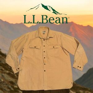 L.L.Bean Men's Beige Chamois Cloth Button-Up Shirt Size L Long Sleeve
